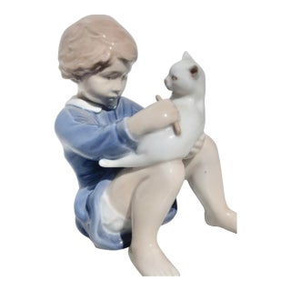 Royal Copenhagen Porcelain Girl and Cat Circa 60s-70s For Sale