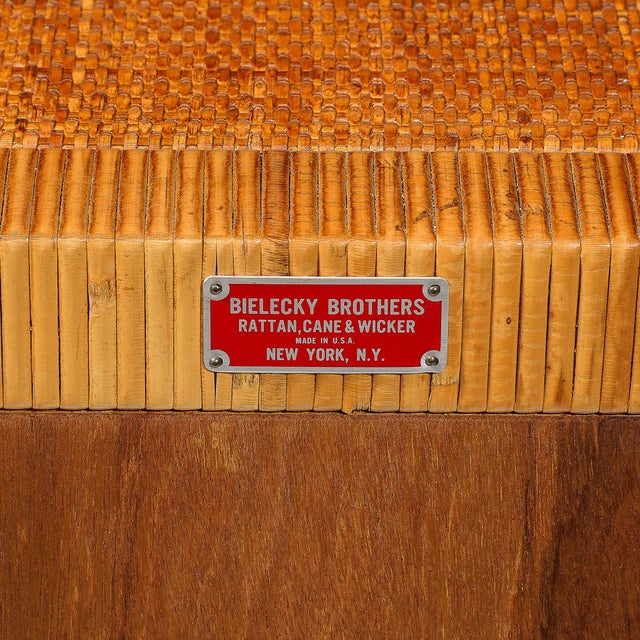 Mid-Century Modern Rattan & Bamboo Wrapped Nightstands Signed Bielecky Brothers For Sale - Image 12 of 12