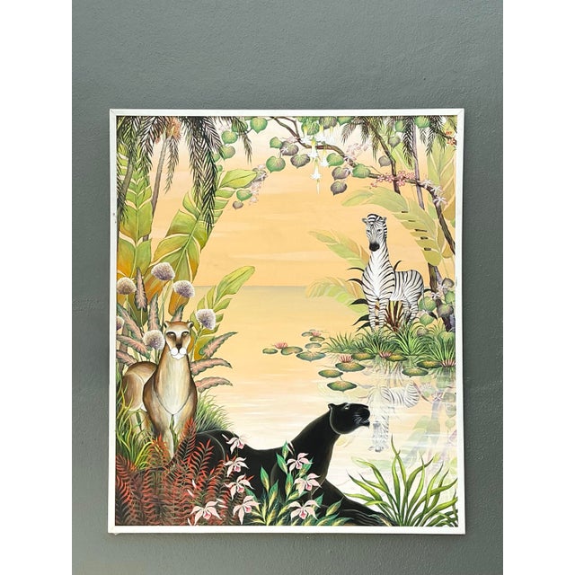 Vintage Monumental 1999 Original Jungle Oil Painting on Canvas For Sale - Image 11 of 12