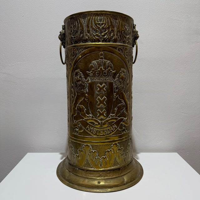 Large Vintage Brass Umbrella Stand with Amsterdam Coat of Arms and Lion Heads, 1960s For Sale - Image 12 of 12