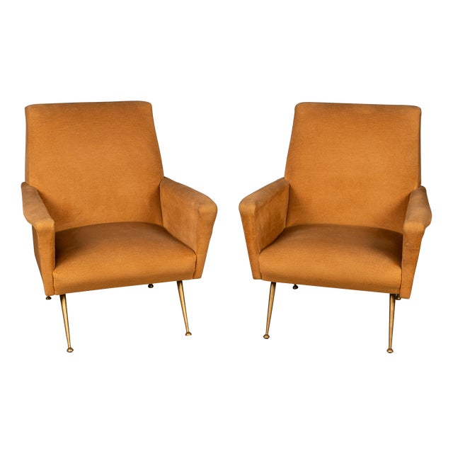 Vintage Italian Lounge Chairs in Ochre Velvet, 1960, Set of 2 For Sale