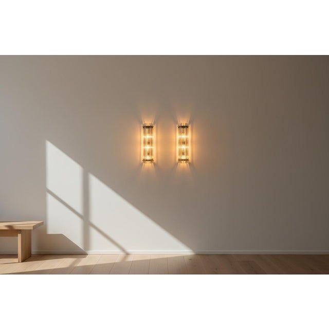 Murano Glass Wall Sconces Smoked Triedri Crystal Prisms, Column Model, Chrome Frame - a Pair For Sale In Los Angeles - Image 6 of 6