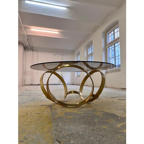 Round Coffee Table in Brass and Smoked Glass attributed to Knut Hesterberg for Ronald Schmitt For Sale - Image 6 of 11