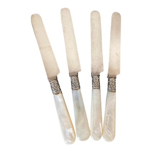 19th Century John Russell & Co American Appetizer Spreader Knives Mother of Pearl Sterling Detailing