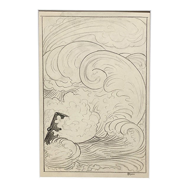 A Ca. 1928 Fine Graphite on Paper Drawing of an Ocean Wave by Artist Harold Haydon For Sale