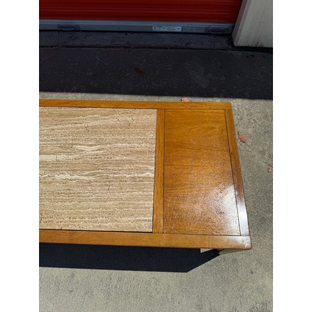 Vintage Drexel Walnut & Travertine Coffee Table For Sale In Los Angeles - Image 6 of 12