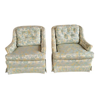 Vintage American Upholstered Brocade Armchairs - a Pair For Sale