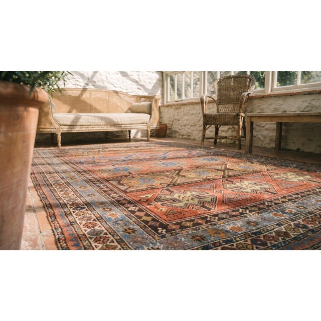Textile 1890s Multicolor Diamond Antique Caucasian Rug 4'0" X 4'10" Handknotted Wool Carpet For Sale - Image 7 of 8