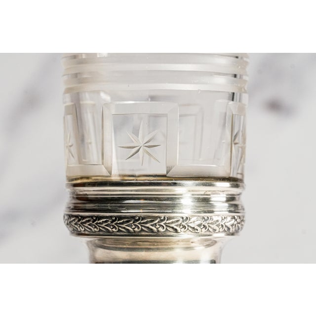 Stunning Antique Etched Glass Vase With Sterling Silver Rim & Pedestal Base Floral Trumpet Vase Luxury Home Decor For Sale - Image 10 of 18