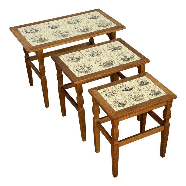 Mid-Century Modern Oak Nesting Tables by Henning Kjærnulf, Denmark, 1960s, Set of 3 For Sale