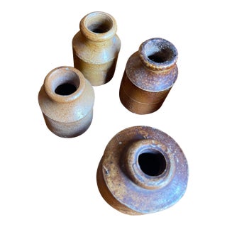 The Victorian School Room Set of 4 Salt-Glazed Stoneware Ink Pots, C 1880 Pair of Antique Victorian Stoneware Master Jars (Coordinates With Set of 4 For Sale