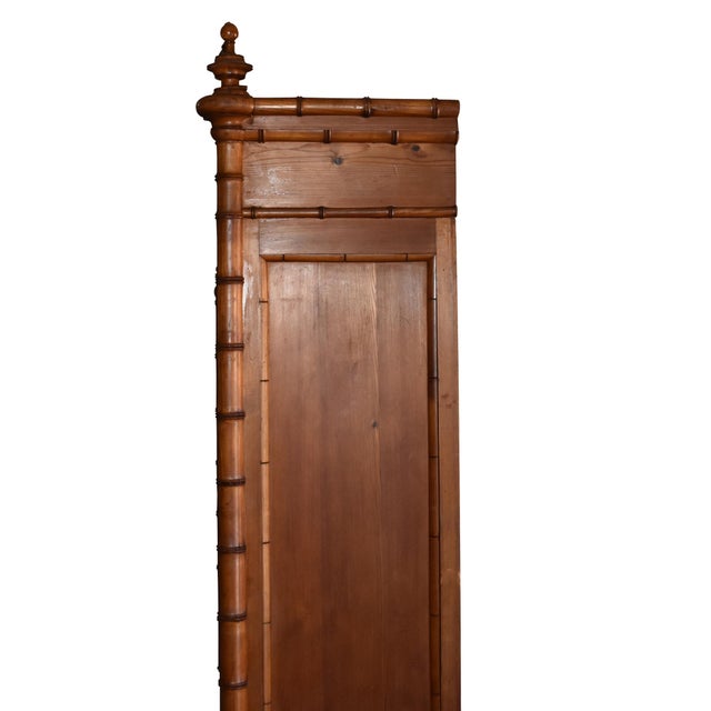 19th Century French Faux Bamboo Armoire With Double Glass Doors and Pagoda Top For Sale - Image 15 of 17