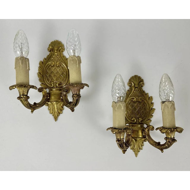 Gold Vintage Bronze Wall Sconces Double Armed Lighting Lamp, Set of 2 For Sale - Image 8 of 8