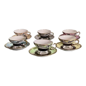 Mid 20th Century Dragon Teacups & Saucers- 12 Pieces