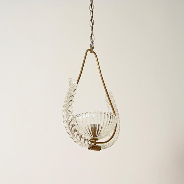 Murano Glass and Brass Flower Pendant Light from Barovier, Italy, 1940s For Sale - Image 6 of 13