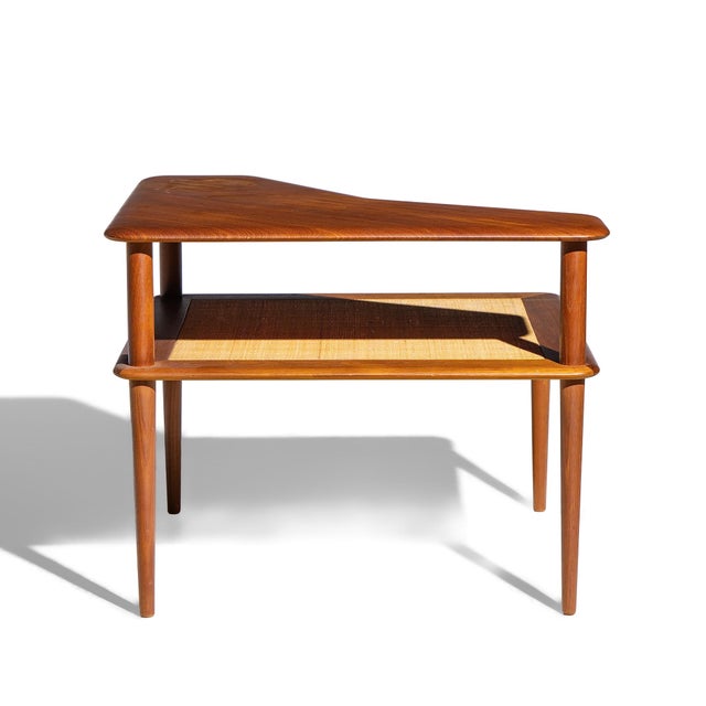 Mid 20th Century Peter Hvidt for France and Son Mid Century Danish Teak and Rattan Corner Table For Sale - Image 5 of 8