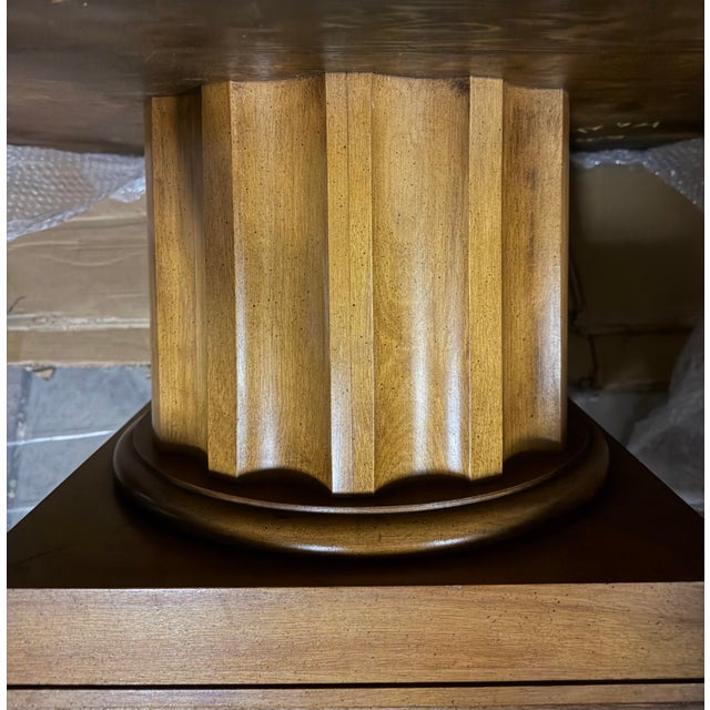 Vintage Mid 20th Century Italian Neoclassical Fluted Wood & Breccia Marble Coffee Table For Sale In Chicago - Image 6 of 8
