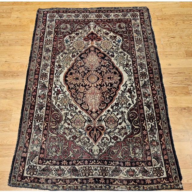Late 19th Century Antique Persian Kerman Lavar Area Rug, Floral Design, Wool, 1880s For Sale - Image 5 of 12