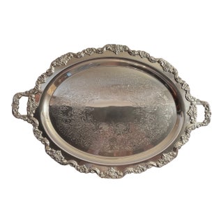 Mid 20th Century Oversized Towle Silverplate Oval Serving Tray With Handles – Ornate Rococo Style, 30” For Sale