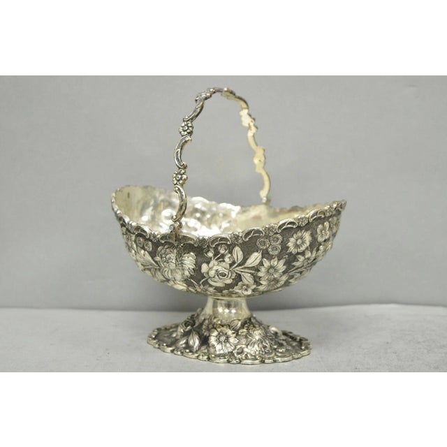 Antique Victorian Japanese Silver Plated Rose Flower Repousse Nut Bowl Dish For Sale - Image 16 of 16