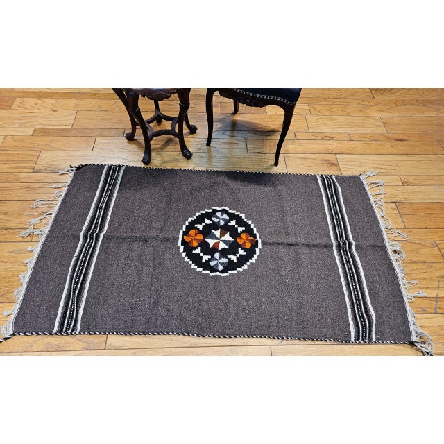 Brown Vintage Mexican Serape Blanket Kilim, Handwoven Wool, Dark Gray/Chocolate, 3x6 For Sale - Image 8 of 10