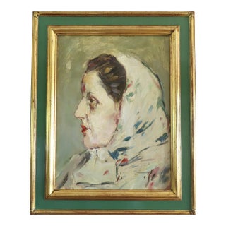 Mid-Century Modern 'Lady in Profile' Vintage Original Portrait Oil Painting, Framed For Sale