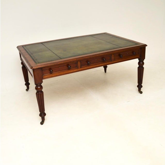 Antique Victorian Partners Desk with Leather Top, 1840 For Sale - Image 12 of 12