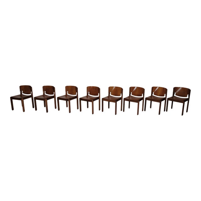 Wood Vintage Model 122 Dining Chairs in Walnut by Vico Magistretti for Cassina, 1968, Set of 8 For Sale - Image 7 of 18
