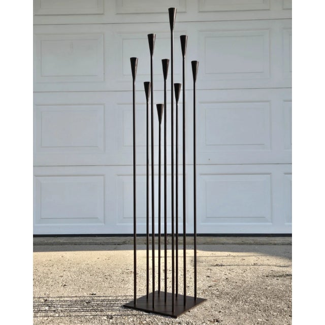 1980s Brutalist Metal 42" Floor Candelabra, Manner of Harry Bertoia For Sale - Image 5 of 16