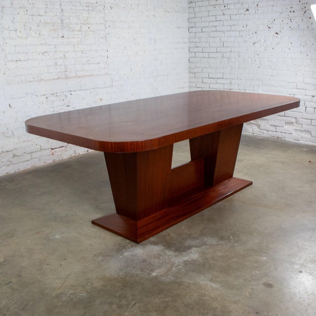 Late 20th Century Modern Large Custom Mahogany Dining or Conference Table W/Double Pedestal Trestle Base For Sale - Image 18 of 18