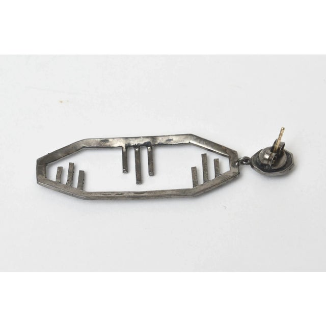 Metal Vintage Art Deco English Black Enamel, Diamond and Sterling Silver Dangle Earrings For Sale - Image 7 of 8