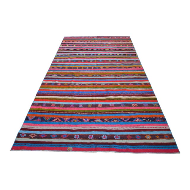 1970s Turkish Kilim Hand Woven Braided Area Rug - 5′5″ × 10′9″ For Sale