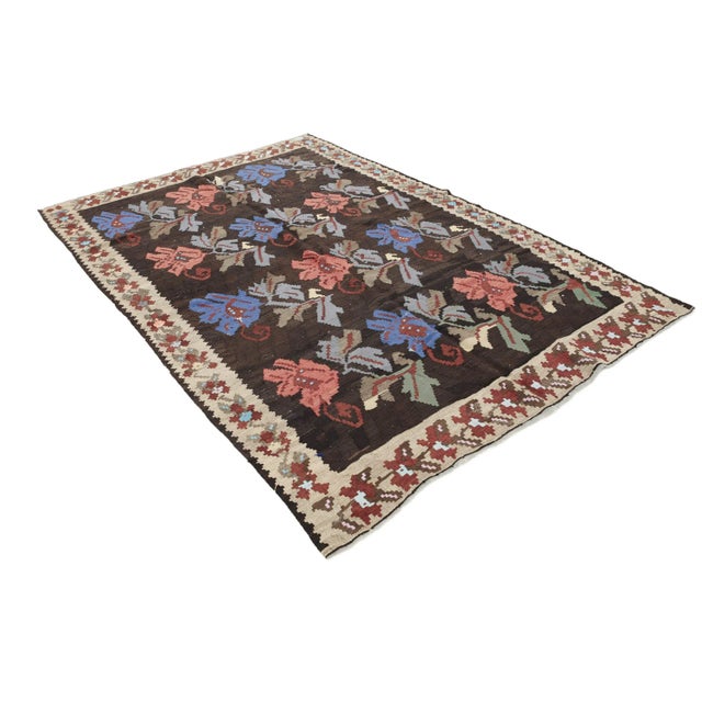 Traditional Vintage Mid Century Floral Kilim Rug For Sale - Image 3 of 7