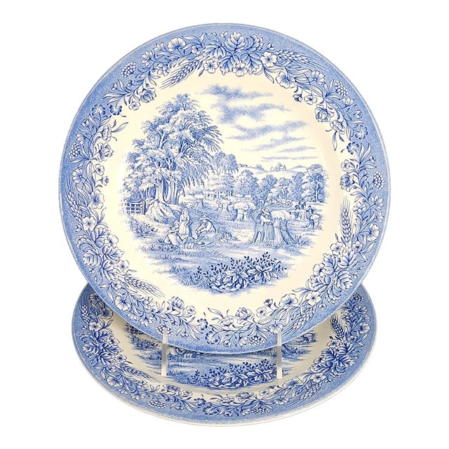 Vintage Mid Century Modern Churchill Currier & Ives Dinner Plates - Set of 2 For Sale