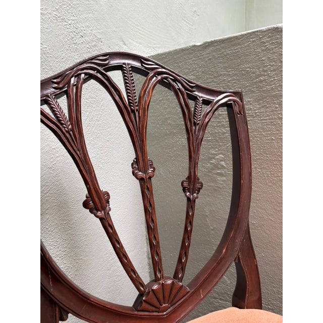 Brown Set of 4 Mahogany Carved Shield Back Dining Chairs For Sale - Image 8 of 12