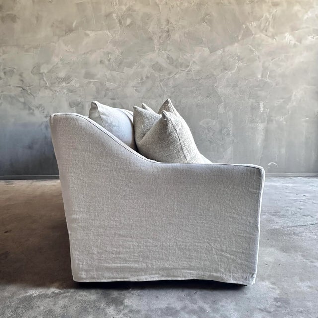 Slipcovered Slope Arm Sofa in Stone Washed Greige Linen With Down Cushions For Sale In Los Angeles - Image 6 of 10