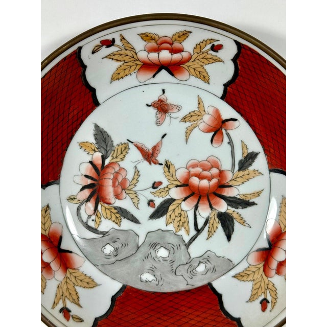 Vintage Mid-Century Chinese Brass-Encased Hand-Painted Porcelain Bowl For Sale In Portland, ME - Image 6 of 9