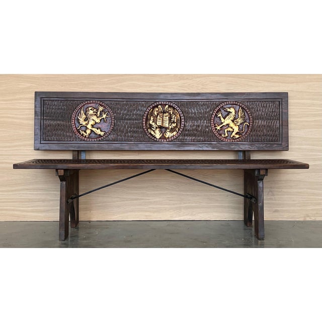 20th Century Spanish Renaissance Carved Walnut Bench Banquette "Escaño" For Sale - Image 17 of 18