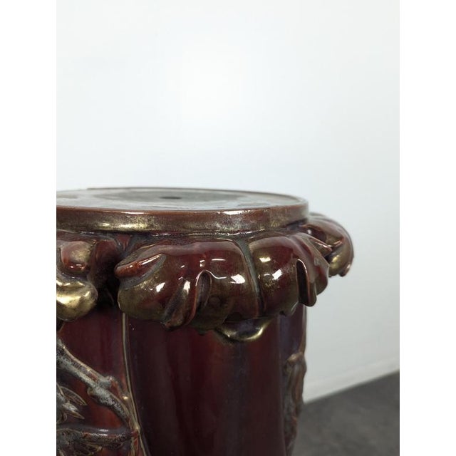 Bordeaux and Gold Glazed Ceramic Pedestal Column For Sale - Image 4 of 7