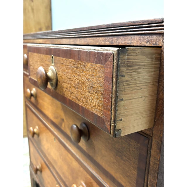 Antique English Oak Chest of Drawers With Mahogany Inlay For Sale In Naples, FL - Image 6 of 10