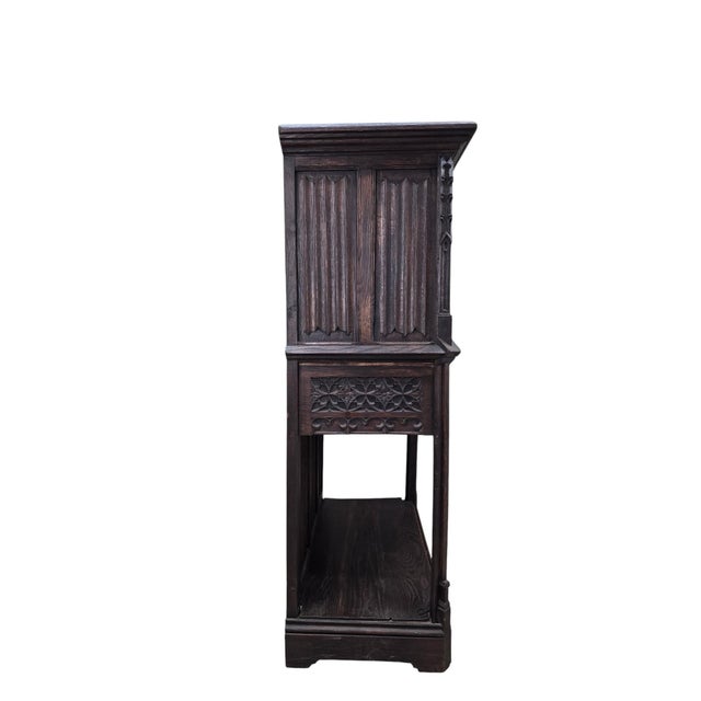Gothic Antique French Gothic Revival Carved Oak Cabinet With Religious Figures For Sale - Image 3 of 8