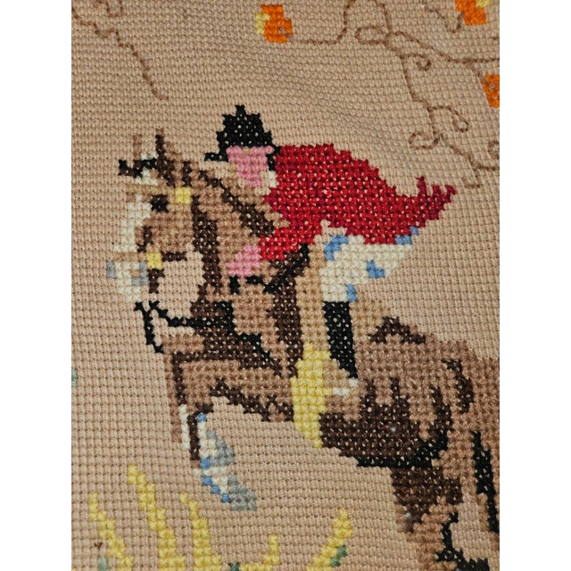 English Needlework Hand Made Wool Throw With Fox Hunting Scenes For Sale - Image 3 of 5