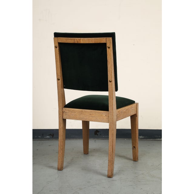 Set of Eight French Oak Dining Chairs in Forest Green Cotton Velvet, C. 1945 For Sale - Image 13 of 18