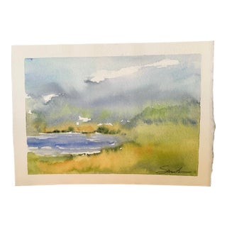 “Lakeside Serenity” Signed Original Watercolor Landscape by Nancy Smith For Sale