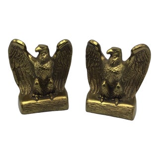 Vintage Cast Metal Brass Plated American Eagle Bookends - a Pair For Sale