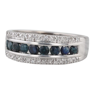 0.86ctw Blue Sapphire Diamond Ring 14k White Gold Size 7.25 Wedding Anniversary