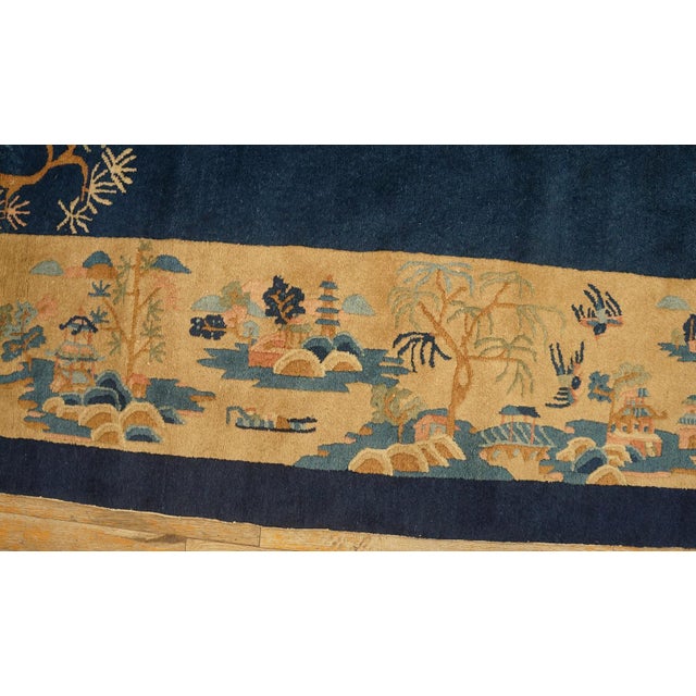Textile Quintessential Navy Open Field With Traditional Motif Repertoire of Chinese Camel Border Color Antique Peking Rug For Sale - Image 7 of 11