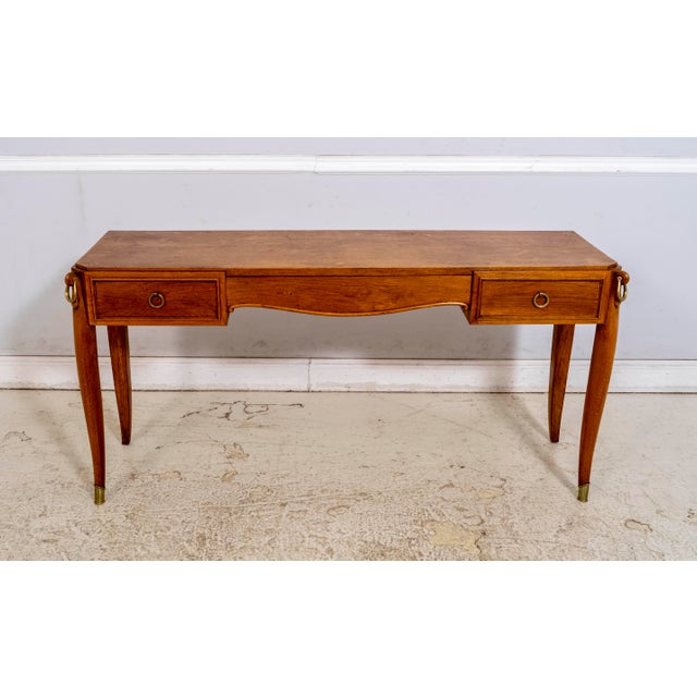 Vintage French Oak 3 Drawer Dressing Table & Upholstered Bench For Sale - Image 4 of 18