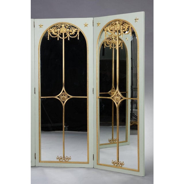 Screen Room Divider with Mirrors on Each Panel in Lacquered Wood and Gilt Bronze, 1880 For Sale - Image 4 of 18