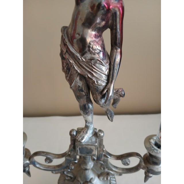 Wilcox Figural Silver Plate Epergne With Cranberry Glass For Sale - Image 9 of 14